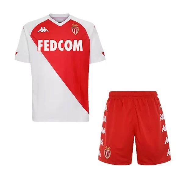 Camiseta AS Monaco Replica Primera Ropa Niños 2020/21 Blanco Rojo